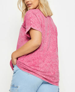 T-shirt pour femme de haute qualité 100% coton, coupe classique, effet délavé, appliques estivales, logo imprimé personnalisé, streetwear - Product Image 4