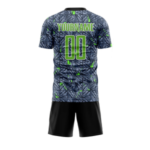 Conjunto de Uniforme de Fútbol Unisex Azul Oscuro y Verde con Estampado Geométrico, Jersey con Número 00, Transpirable, Spandex/Poliéster para Adultos - Product Image 2