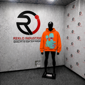 Sudadera con Capucha Oversize de Algodón con Gráficos Abstractos Naranja, Estilo Urbano Moderno, Casual de Otoño, Diseño de Logotipo Frontal, Manga Regular - Product Image 3