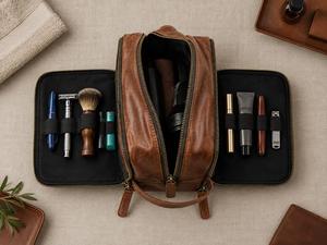 Distressed Genuine Leather <b>Toiletry</b> <b>Bag</b> <b>Men</b> Double Zipper Travel Wash <b>Bag</b> Handmade Leather Dopp Kit <b>Bag</b> LNTB-0007 - Product Image 2