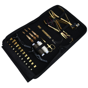 Gold Stylist Hair Extension tools Kit with Flat Crimping Plier <b>Tape</b> In Applicator Bead Removal Tool and Medium Large Clips - Product Image 1