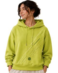 Sweat-shirt à capuche surdimensionné pour femme, vert lime, imprimé graphique, en molleton de coton, manches longues, style décontracté streetwear, tendance - Product Image 1