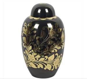 Hermosa urna conmemorativa de cremación para cenizas de adultos, estilo americano/europeo, con hojas grabadas en latón negro antiguo. - Product Image 5