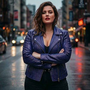 Chaqueta Bomber de Piel de Oveja Repujada con Diseño a Cuadros, Transpirable, Forro de Satén, Cierre de Cremallera, Estilo Motero, Ropa de Calle de Invierno para Mujer - Product Image 3