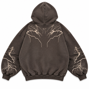 Sweat à capuche gothique tendance avec effet déchiré, délavé à l'acide, style grunge sombre, marron délavé, épaules tombantes, 450 GSM, vente en gros - Product Image 3