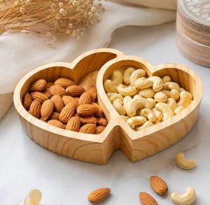 Bol à fruits secs en bois de pin en forme de double cœur, plateau de service pour bonbons et noix, décoration d'intérieur, cadeau - Product Image 2