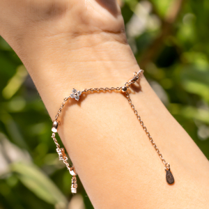 Bracelet élégant en or rose avec diamants ronds taille brillant, bijoux romantiques pour femme, ensemble cadeau de luxe pour tous les jours - Product Image 6
