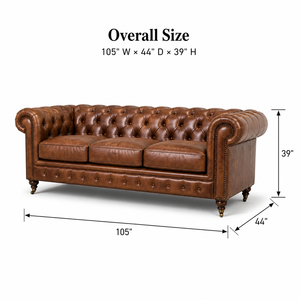 Traditional Chesterfield <b>Sofa</b> Genuine Leather Three Seat Tufted Back Rolled Arms <b>Wood</b> Legs Living Room Furniture Leather <b>Sofa</b> - Product Image 2