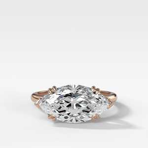 Anillos de compromiso solitarios de 3 quilates con diamante marquise cultivado en laboratorio, doble punta, estilo catedral, minimalista, para propuesta, bandas de 1.8 mm, oro macizo de 14K - Product Image 3