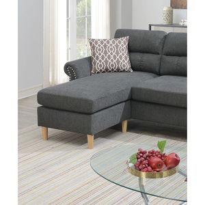 Divano Sezionale Reversibile in Polifibra Colore Ardesia con Chaise Longue, Cuscini Morbidi e Borchie Decorative per Soggiorno - Product Image 3