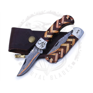 Couteau pliant de poche en acier Damas de haute qualité avec incrustation de cuivre, couteau de camping, couteau de survie, best-seller - Product Image 4