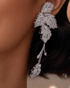 Boucles d'oreilles en or blanc avec diamants de laboratoire marquise et ronds, bijoux de mariage naturels pour femmes, or 10K 14K 18K, argent 925 935 - Product Image 1