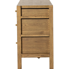 Aparador Moderno Minimalista de Madera de Teca Sólida con Acabado Natural, Mueble de Almacenamiento con Cajones y Puerta Doble - Product Image 6