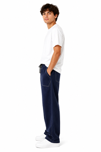 Mens <b>Wide</b> <b>Leg</b> Jogger Pants Casual <b>Navy</b> <b>Blue</b> <b>Trousers</b> with Contrast Stitching Comfortable Relaxed Fit Bottom Wear Elastic Waist - Product Image 4