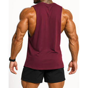 Camiseta sin mangas para hombre, color borgoña, cuello redondo, color sólido, de secado rápido, tejida, para entrenamiento. - Product Image 5