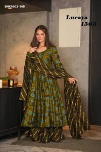 Conjunto de Kurti-Plazzo-Dupatta Anarkali de Muselina de Alta Calidad con Estampado Digital, Colección de Moda Femenina de Exportación India - Product Image 3