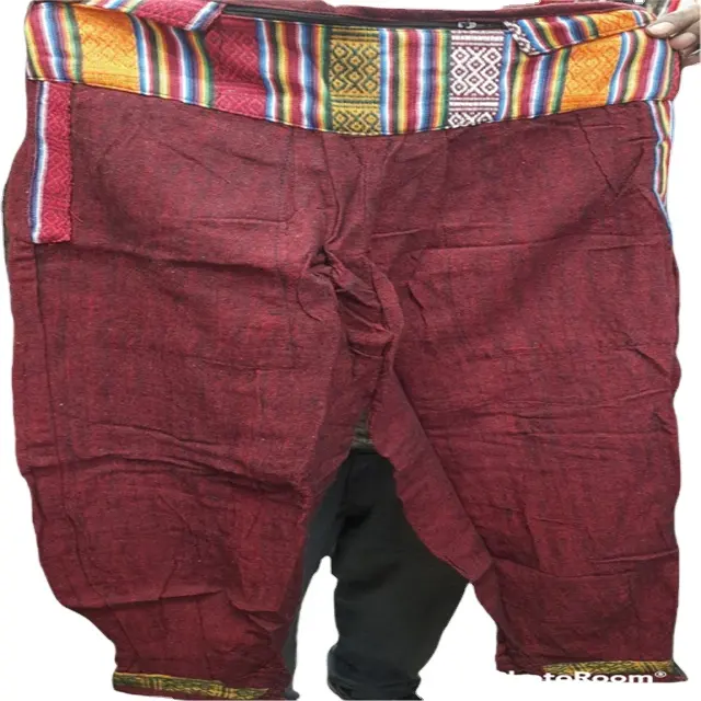 Celana Harem gaya nelayan rami katun campuran celana panjang pinggang reguler Boho Pria Wanita GM-121253 saku Pock