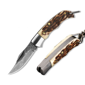 Couteau pliant en acier Damas, lame droite, épaisseur 0,5 mm, manche en bois, ouverture coulissante, couteau utilitaire, pointe acérée TRADES - Product Image 1