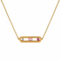 Collier barre en acier inoxydable plaqué or 18 carats avec zircon, bijoux colorés pierres de naissance, vente en gros