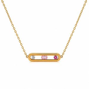 Collier barre en acier inoxydable plaqué or 18 carats avec zircon, bijoux colorés pierres de naissance, vente en gros - Product Image 6