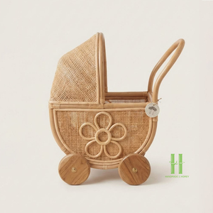 Wholesale Modern Sustainable Rattan Doll Stroller Durable Wicker Toy for <b>Toddlers</b> School Use Indoor Outdoor Kids Role Play - Product Image 4