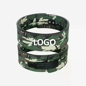 Ceinture de musculation en cuir à motif vert avec levier de réglage rapide et boucle en acier pour maintien sécurisé de la taille - Product Image 1