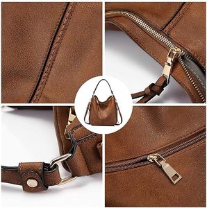 Sac seau en cuir véritable tressé marron pour femme, avec bandoulière réglable, fermeture à fermoirs, grande capacité, durable - Product Image 3