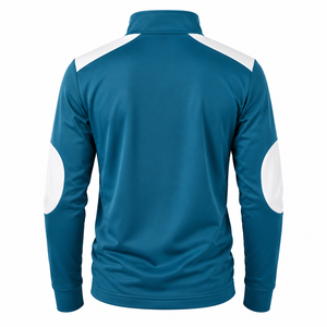 Blouson de sport bleu pour homme avec empiècements blancs, fermeture éclair, col montant, en polyester respirant, idéal pour l'automne - Product Image 3
