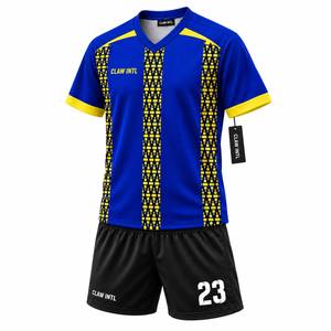 Maillot de football pour hommes, bleu et jaune, impression par sublimation, col en V, manches longues, polyester respirant, pour adolescents et adultes - Product Image 5