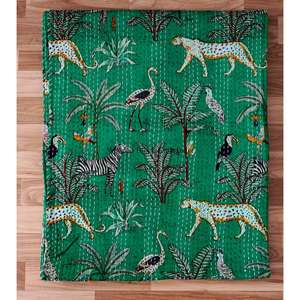 Top selling animal Printed Reversible Vintage Eco-Friendly All-Season <b>Double</b> Size Organic 100% Cotton Kantha Spread Printing - Product Image 6