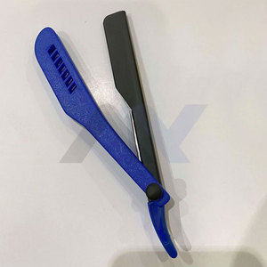RTS High Quality Blue Straight <b>Edge</b> Barber Razor for Men Durable <b>Plastic</b> Handle with Slide-out Stainless Steel Blade - Product Image 1