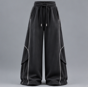 <b>Men's</b> Black Wide Leg Sweatpants Drawstring Elastic Waist Side Stripe Street Casual Pants Autumn - Product Image 1