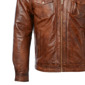 Men's Genuine <b>Sheepskin</b> Leather <b>Jacket</b> Vintage Biker Style Outerwear OEM Custom Design High Quality Men's <b>Jackets</b> - Product Image 5