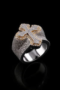 Handcrafted Exclusive Two Tone <b>Cross</b> <b>Ring</b> Full Iced Moissanite Diamond Pave Setting Hip Hop Fashion Jewelry Gift for Man's - Product Image 1