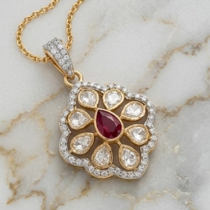 Conjunto de Colgante Moderno de Plata 925 con Kundan y Polki, Piedra Moissanita, Joyería Nupcial Tradicional Dorada, Joyería de Boda para Mujer - Product Image 4