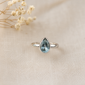 Radhey Krishna Jewellers RKJ-1618 Cute Natural Pear Blue Aquamarine Gemstone <b>Ring</b> Pure 925 Sterling <b>Silver</b> Handmade Bezel <b>Set</b> - Product Image 1
