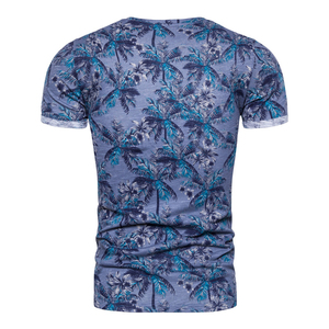 Camiseta Personalizada de Manga Corta para Hombre, Corte Ajustado, Estampado de Hojas Tropicales, Cuello Redondo, Transpirable, Tejida, Informal, para Verano - Product Image 6