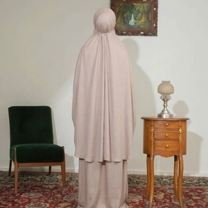 Ensemble de prière musulman de luxe 100 % rayonne premium, doux et respirant, pour femme, Abaya islamique, Hijab, Mukena, couleur unie taupe - Product Image 3