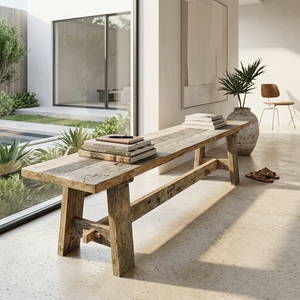 Modern Rustic Solid Wood <b>Bench</b> Elegant Trestle Leg Long Wooden Dining <b>Bench</b> Furniture For Home Setup Art Design Pure Art - Product Image 5