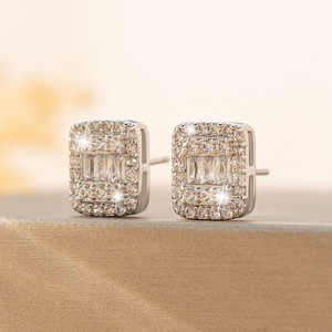Pendientes de Plata 925 con Diamantes Moissanite para Hombre, Certificados, con Incrustaciones de Diamantes, Corte Cuadrado Baguette, Ligeros, Joyería de Lujo - Product Image 3