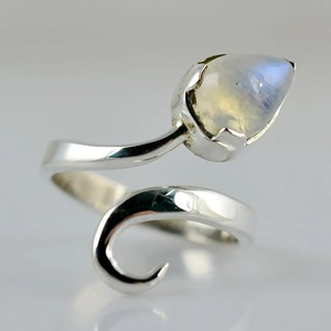 Rainbow <b>Moonstone</b> <b>Ring</b> 925 Sterling Silver Handmade Statement Promise <b>Ring</b> for Women Boho Pear June Birthstone Jewelry - Product Image 5