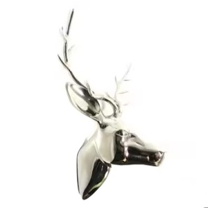 Sculpture de cerf argentée polie miroir, grande figurine de tête de cerf à bois de cerf, décoration murale pour la maison - Product Image 1
