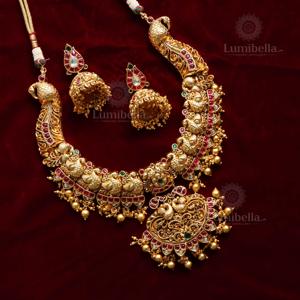 Classic Gold-Plated Pearl Kempu Short Necklace Set for Wedding & Gift - Product Image 1