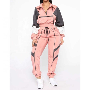 Ensemble de survêtement d'hiver écologique pour femme, coupe ample et respirante, deux pièces, rose et gris contrastés - Product Image 5