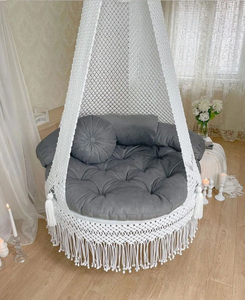 White and <b>Grey</b> Macramé Hammock Chair Hanging Bed Indoor Rope Woven Lounge Seat with Cushion for Bedroom Living Room (72"X33") - Product Image 3