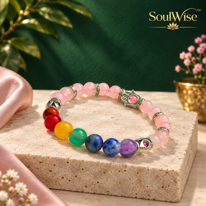 สร้อยข้อมือหินจักระประดับโรสควอตซ์และจี้ฮัมซา พร้อมลูกปัดคริสตัลเพื่อสมดุลพลังงานตามหลักฮวงจุ้ย - Product Image 4