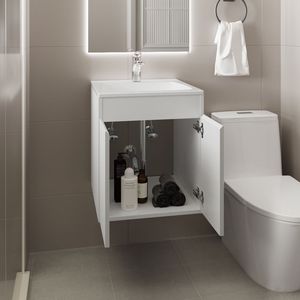 Meka 45 Wall Mounted <b>Bathroom</b> <b>Vanity</b> White with Two Drawers and Open Shelf for Storage - Product Image 5