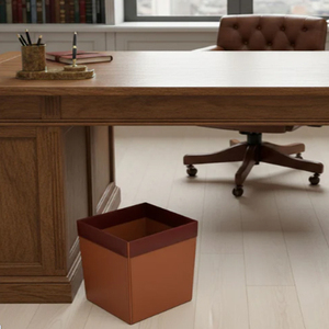 Dark Brown Bonded Leather Waste Bin Brown Rectangular Leather Paper Basket - Product Image 4