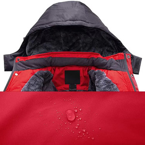 Chaqueta de Invierno Unisex para Esquí y Snowboard, Color Rojo Carbón, Gris y Negro, Personalizada, Impermeable, Transpirable, con Forro Polar, Capucha y Bolsillos con Cremallera - Product Image 4