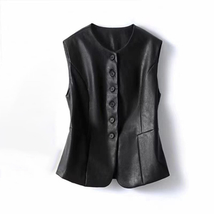 Gilet en cuir véritable imperméable pour femme, style motard décontracté, épais, idéal pour la conduite et les voyages - Product Image 1